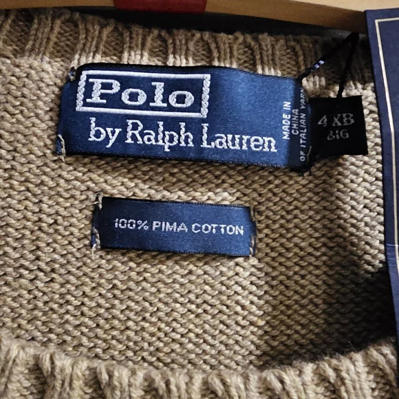 VTG Polo Ralph Lauren Sweater Mens 4X Beige Italian Yarn Knit Pullover Crew - Picture 3 of 6